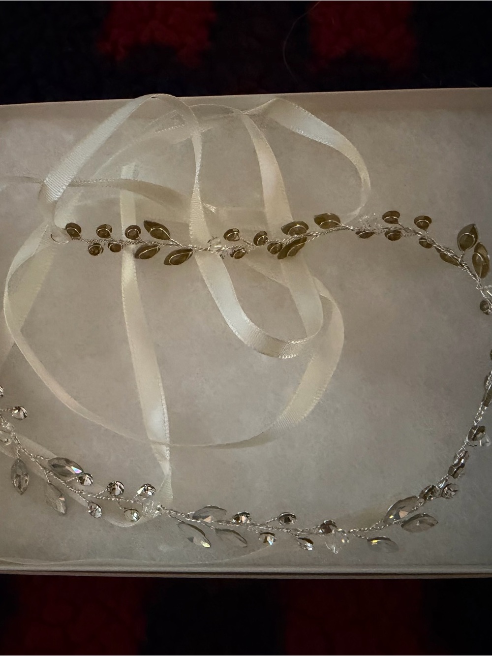 Delicate Crystal Leaf Bridal Headband - Silver